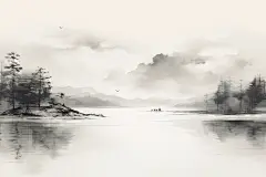 美术景色云雾水墨画插画图片