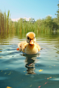 清澈的池塘散养鸭子家禽动物摄影图