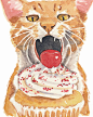 Cat Watercolor Painting PRINT - Open Edition, Cupcake Watercolour, Food Art, 8x10 Print