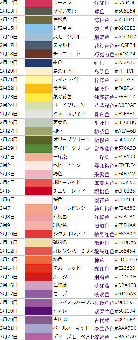 365生日颜色2-3月出生颜色