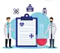 men doctors with check list and erlenmeyer flaskmen doctors with check list and erlenmeyer flask vector illustration