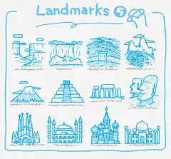 手绘旅游地标性风景建筑免抠素材_新图网 https://ixintu.com 地标 建筑 手绘 旅游 蓝色 风景