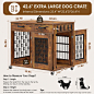 Amazon.com: 43 Inch Large Dog Crate Furniture, Wooden Dog Kennel End Table with Storage Drawers, Decorative Pet Crates with Lockable Caster Wheels, Dog House Indoor for Large/Medium/Small Dogs : Pet Supplies