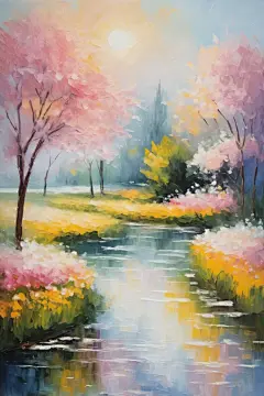 公园风风景油画图片插画