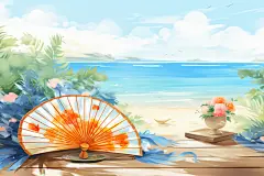 碧蓝海岸旅游大自然海边沙滩景色的插画