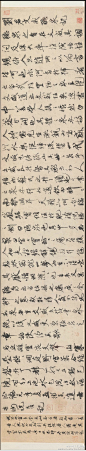 #吴中四才子#【 明 祝允明 《刘君文威听泉记》 】卷，纸本，31×152.2cm，1506年作，北京故宫博物院藏。 此卷作于明正德元年（1506年），祝允明时年47岁，是祝允明为时人刘文威“听泉记”一文所回写的另一篇“听泉记”。文中夸赞了文威的家世及人品。书法自然流畅，大小字错落，富于变化。