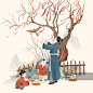 中国古代传统年俗大年初八放生祈福插画图片素材