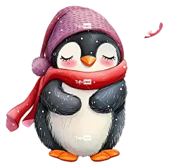 企鹅-戴粉红色帽子和红围巾的企鹅