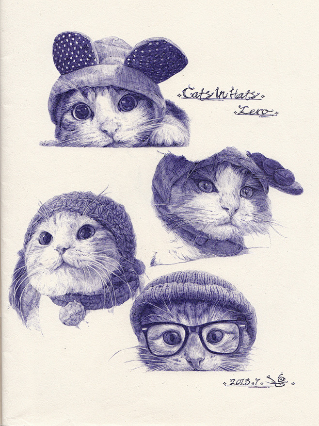 小丁点  的插画 戴帽子的猫