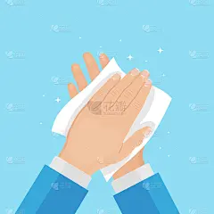 男人擦手，用餐巾纸、纸巾擦干干净手。卫生好，习惯观念好。矢量动画设计