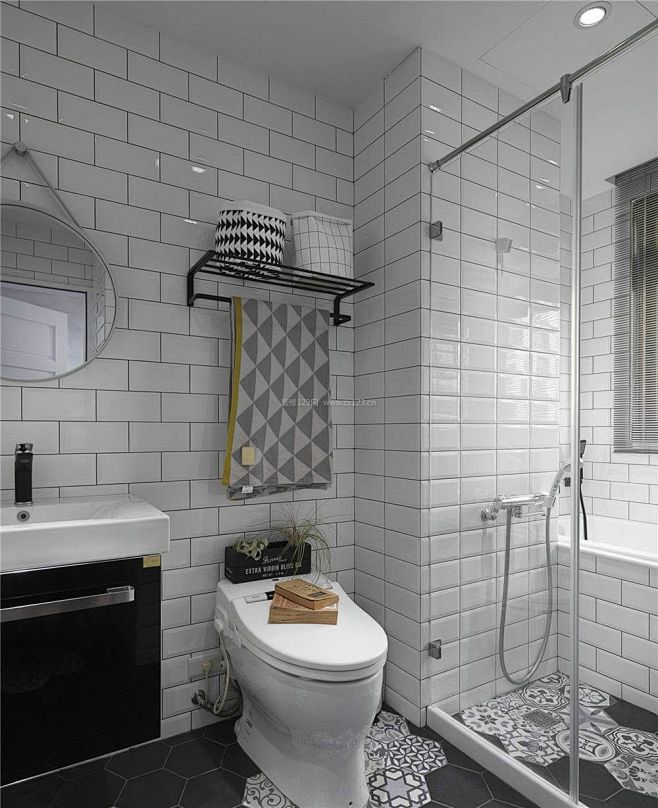 北欧风格的卫生间白色瓷砖贴图设计装修案例