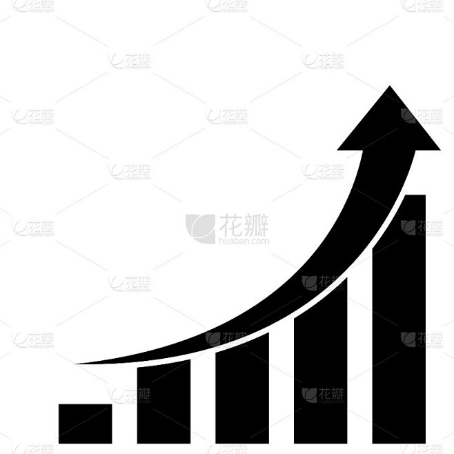 增长图与箭头向上的矢量图标。矢量条形图说明。业务图。