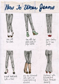 牛仔裤的几种基础款，和不同鞋子的搭配