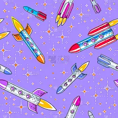 无缝空间背景与火箭和星星，宇宙梦幻和惊人的纺织织物的孩子，无尽的瓷砖图案，矢量插图卡通图案。