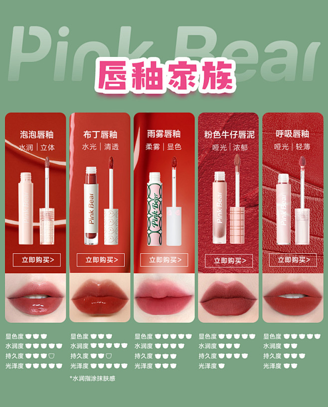 pinkbear皮可熊网球水唇釉不沾杯持...