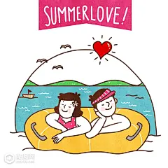 夏季旅游情侣海边度假 卡通风格插画-旅游出行-插画图形素材-酷图网