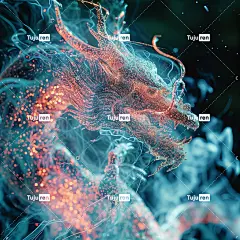 中国龙，溶解和消失在粒子中，半透明荧光，发光粒子，光学耀斑，