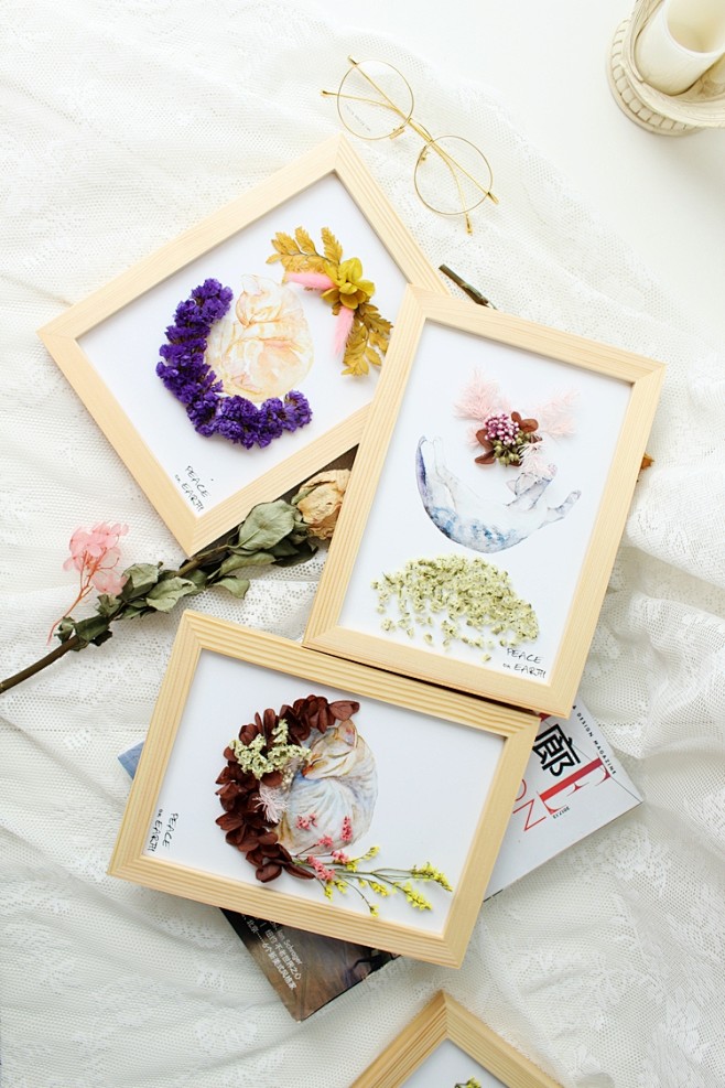 A5压花/立体DIY相框贴画 花艺课活动手工材料包 干花永生花混合-淘宝网