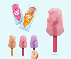 通过吃冰棒，你也可以“解救”恐龙了。这套名为 Dino Ice 的冰棒由俄罗斯设计师 Sasha B. Perelman 和 Katya Mushkina 以琥珀为灵感打造，三种水果口味的岩石状冰块将恐龙造型的塑料棍顶端“封印”了起来，配合一半透明一半插画的外包装，让人有一种在北极挖掘恐龙化石的感觉。