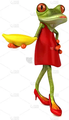 有趣的漫画人物与香蕉-3d 图