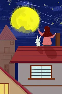 传统佳节吃月饼赏花灯中秋插画