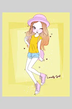 黄色典雅创意高端大气清新女孩插画