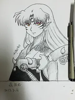 杀生丸手绘--很久没有画了，抽空画了一幅杀殿，回顾一下犬夜叉