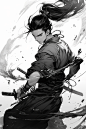 古风执剑少年水墨武侠剑客插画