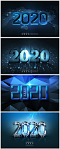 2020新年金属立体艺术字霓虹灯蓝色科技背景PSD海报设计素材Z416-淘宝网