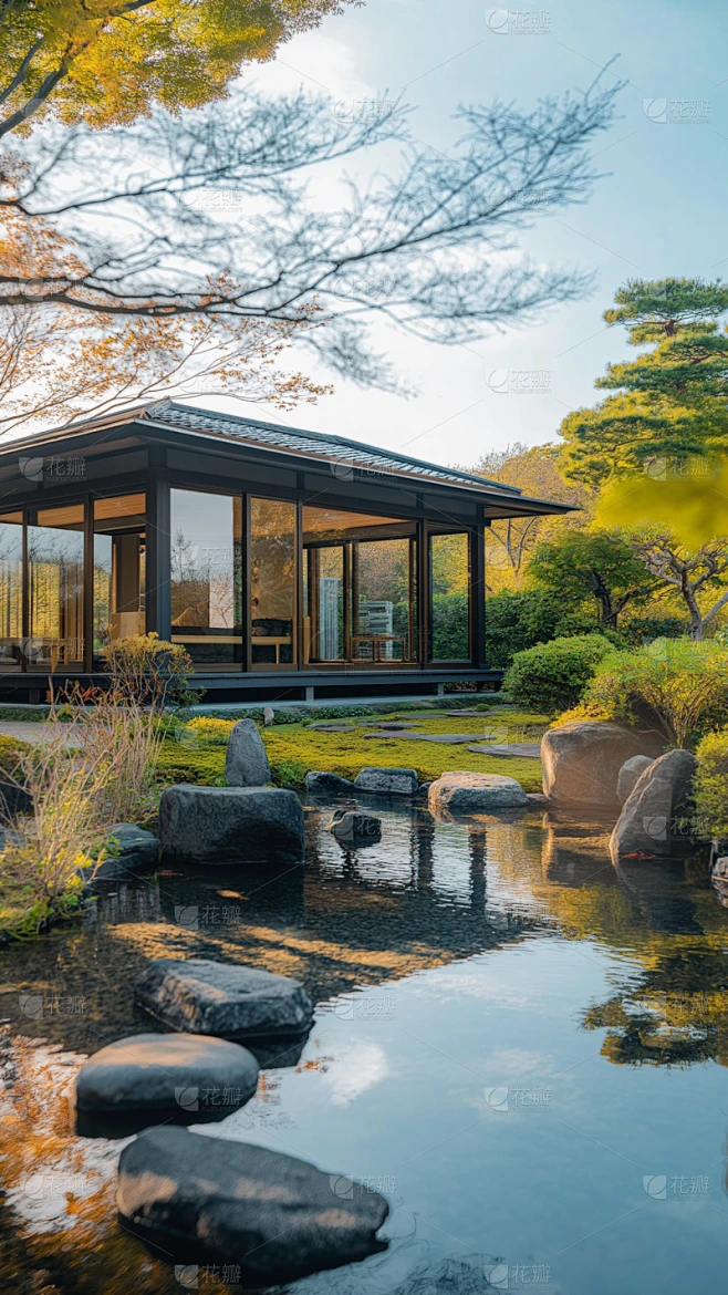 建筑系列通用实景禅意庭院池图片素材-花瓣网