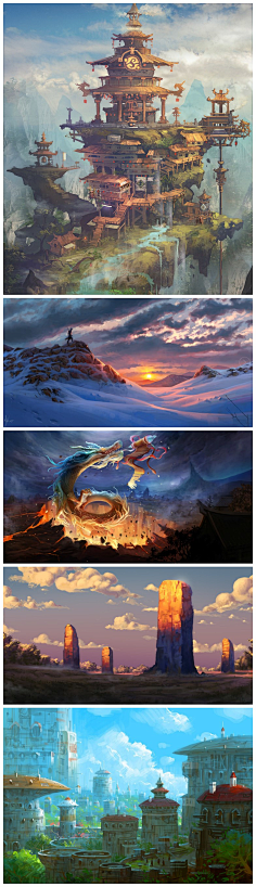 玄幻场景-花瓣网|陪你做生活的设计师 | /孔明灯/美术CG绘图参考
