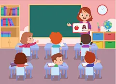 卡通可爱小学生课堂老师教室上课教学讲课场景插画ai矢量设计素材-淘宝网