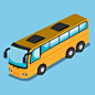 公交车公共汽车旅游巴士长途客车矢量图插画 2.5D