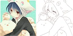 动漫线稿+彩色对比图100对 手绘人物漫画 sai临摹上色参考素材B组-淘宝网