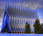 Air Force Academy Chapel. Colorado Springs, Colorado. Walter Nesch. The repeating triangular shape is similar to the shape of a propeller blade. Stunning design.