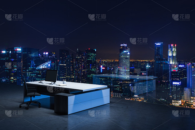 全景CEO办公室夜间室内设计