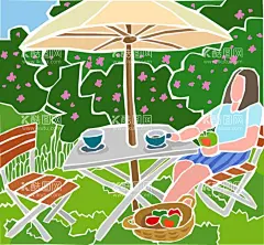 美式复古庭院插画  - 源文件下载【酷图网】复古插画,美式复古,庭院,植物,绿植,庭院插画,花卉,花园,复古配色
