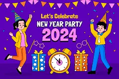 卡通手绘新年快乐元旦春节派对庆祝人物插画宣传海报ai设计素材-淘宝网