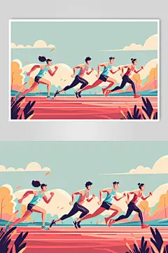 AI数字艺术扁平风校园运动会人物插画