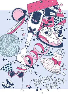 聚会派对 炫酷单品 酒水蛋糕 手绘插图插画设计PSD tid050t003227