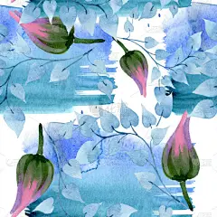 装饰花卉植物花。水彩背景插图集。水彩画时尚水族馆隔离。无缝的背景模式。织物壁纸打印纹理.