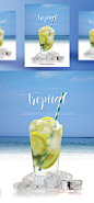 柠檬饮料 冰块 蓝色天空 夏日主题海报PSD_平面设计_海报