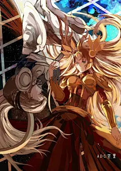 【LOL】 皎月与曙光QWQ 转自微博ADC芒果同人 游戏 插图 原创 手绘 头像 lol 英雄联盟 壁纸