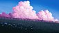 Anime 3840x2160 field clouds clear sky anime girls Pink atmosphere Moon crescent moon sky railing flowers