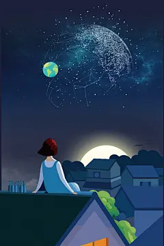 地球一小时活动宣传海报新图网 https://ixintu.com 公益 夜晚 房子 星空 月亮 地球一小时活动宣传海报 熄灭灯光 点亮希望 手绘