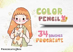 34个儿童插画彩铅效果Procreate笔刷