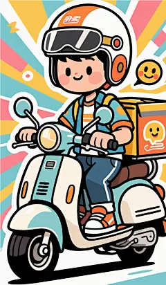 可爱外卖小哥手绘插画