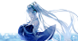 blue_hair dress hatsune_miku headphones long_hair monochrome tagme_(artist) twintails vocaloid water watermark white