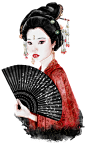 中国风日式水墨画竹子莲花鸟亭院免抠PNG图案元素手账PS海报素材 (98)
