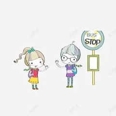 开心等车的男孩女孩 创意素材